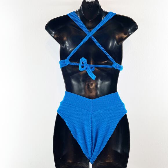 Becca Line in the Sand Ribbed Two Piece Bikini Swimsuit Royal Blue Medium - Picture 7 of 9